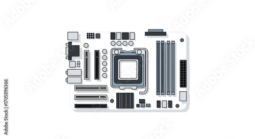 Detailed Illustration of a Modern Computer Motherboard.