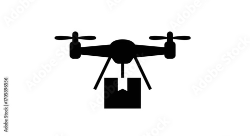 Delivery Drone with Package Icon Black Silhouette.