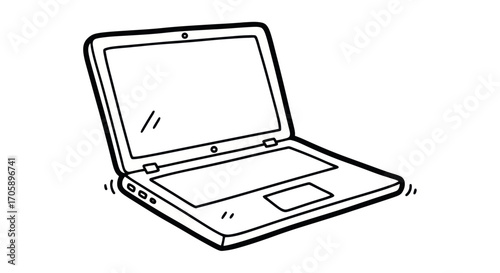 Simple Line Drawing of an Open Laptop Computer.