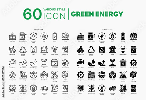 Green Energy Icons Bundle in Various Style Suitable for Web, Apps, Presentation, or Printable Meanings