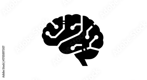 Circuit Board Brain: Artificial Intelligence Icon.