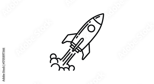 Simple Black and White Rocket Ship Taking Off.