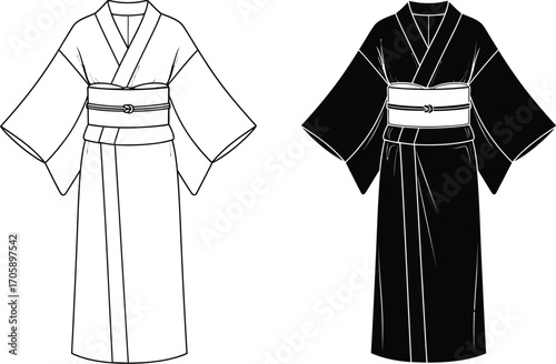 Kimono robe vector illustration japanese traditional clothing