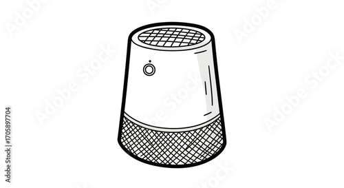 Line art smart speaker or air purifier with grid top and bottom modern electronic device icon.