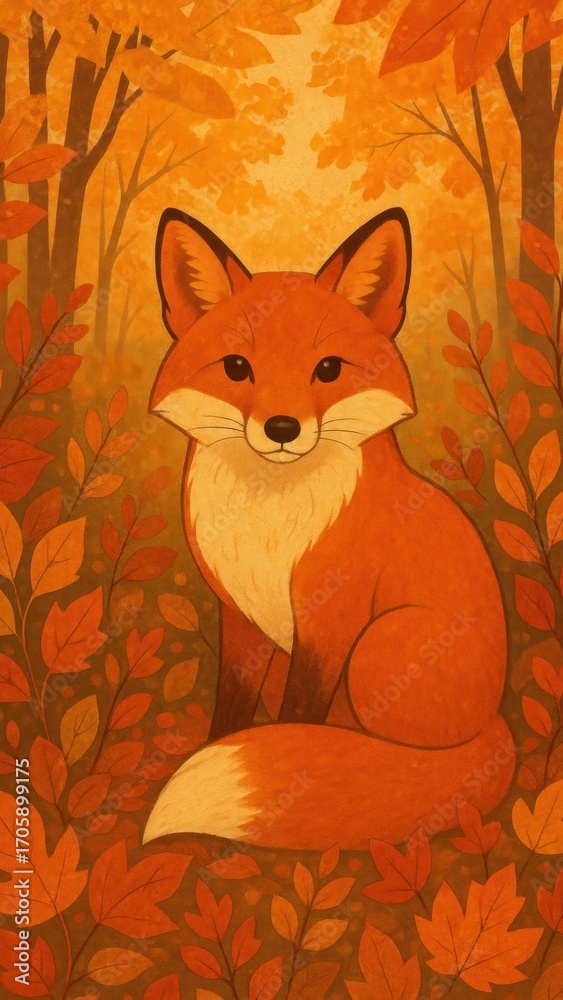 Fototapeta premium autumn wallpaper with fox sitting in colorful foliage