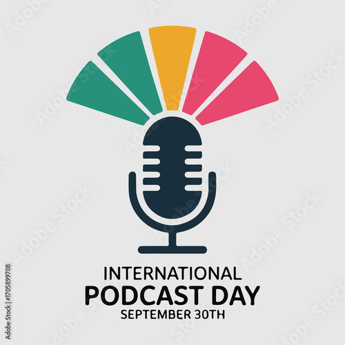 International Podcast Day: Colorful Microphone Graphic, Modern Flat Design, Celebratory Mood