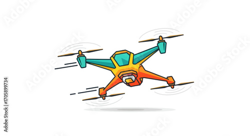 Colorful Cartoon Quadcopter Drone in Flight.