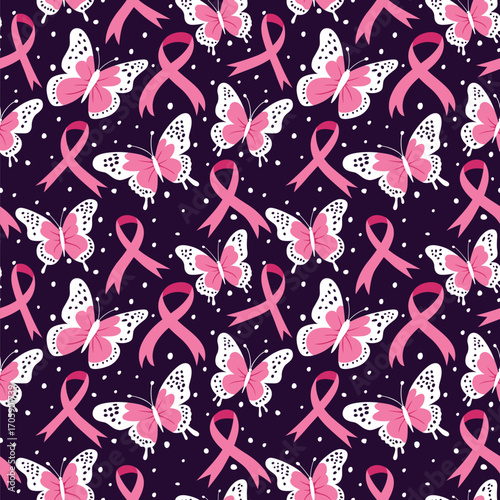 Pink Ribbons and Butterflies Breast Cancer Awareness Pattern
