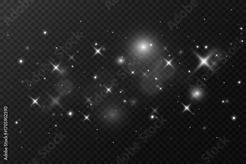 Magical glowing bokeh lights with sparkles on soft blurred background. Elegant dreamy festive atmosphere.