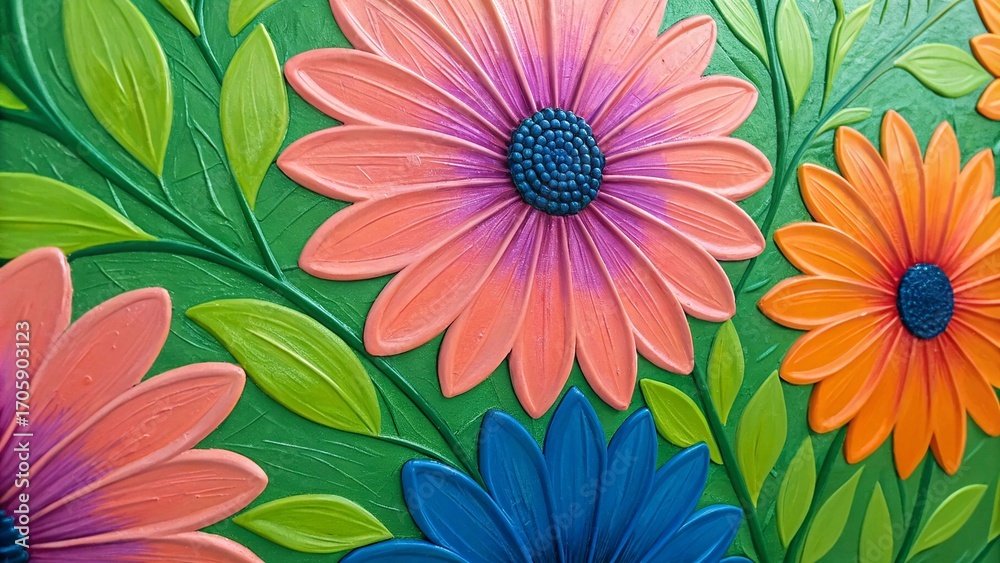 Colorful flower pattern on the wall. Abstract background and texture for design. Colorful flower pattern on the wall. Abstract background and texture for design.