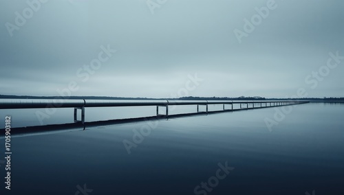 Wallpaper Mural Metallic pipeline mirrored over still lake in tranquil industrial minimalist landscape Torontodigital.ca