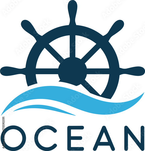 Ocean logo, ship wheel icon, wave symbol, maritime branding, nautical design, sea navigation, marine identity, blue logo, travel emblem, ocean conservation, stylized graphic