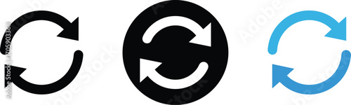 Refresh icons, cycle arrows, reload symbol, update graphic, circular motion, UI element, gradient arrow, black and white, digital interface, repeat icon, rotation, design set