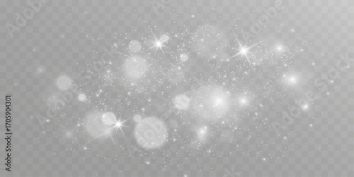 Magical glowing bokeh lights with sparkles on soft blurred background. Elegant dreamy festive atmosphere.	