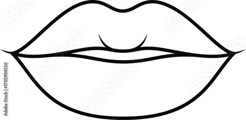 Simple black and white illustration of full lips with a subtle smile