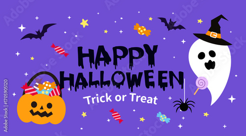 Halloween elements collection in flat design cute candy banner