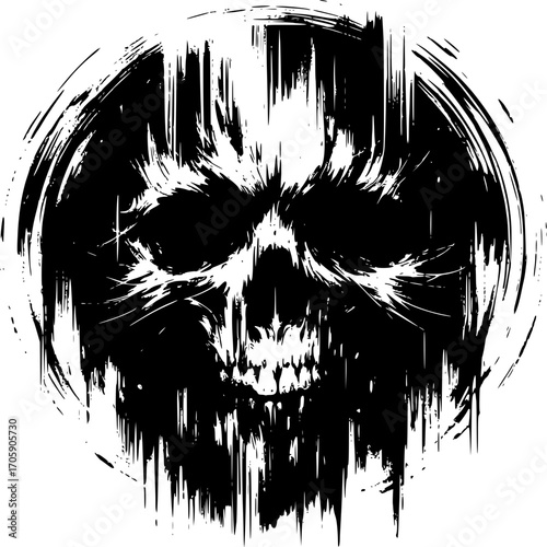 Dark Skull Icon: A haunting and artistically rendered skull icon, with dynamic strokes and textures, making a bold statement. The image has a gothic vibe.