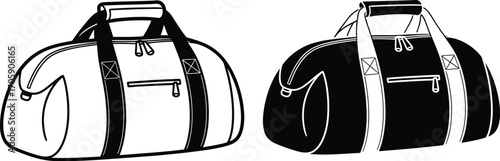 Versatile duffel bags in contrasting black and white designs for travel and sports.