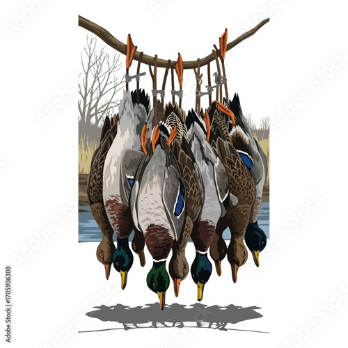 dead duck mallard duck hunting illustration logo vector image t shirt