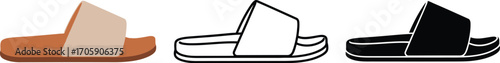 Simple flip flop sandal in color, outline, and black silhouette styles