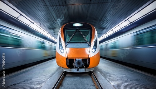 front view of modern train in subway