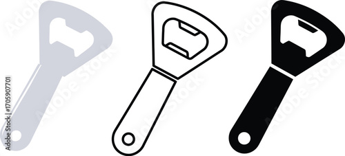 Collection of bottle openers in different styles: silhouette, outline, and solid fill