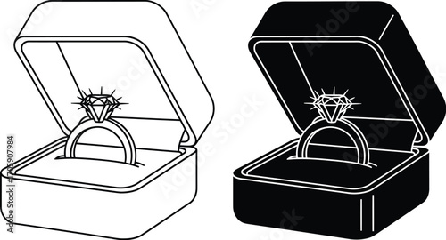 Elegant diamond ring presented in an open jewelry box, symbolizing proposal and commitment