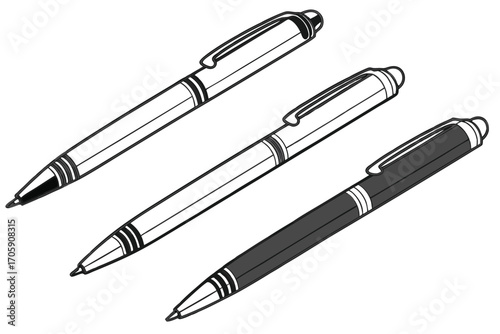 Three pens are lying together, showing different shades in the background