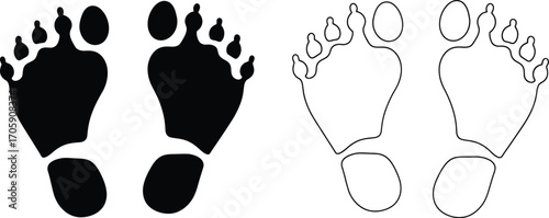 Distinctive footprints, one solid and one outlined, suggesting a comparison or evolution of tracks.