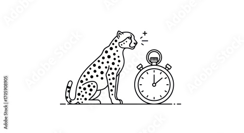 Stylized Cheetah Sitting Next to a Stopwatch Illustration.