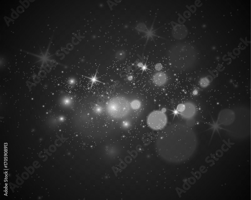 Magical glowing bokeh lights with sparkles on soft blurred background. Elegant dreamy festive atmosphere.	