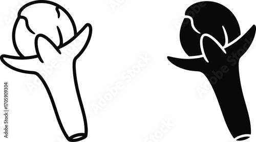 Simple line art and silhouette illustration of a single clove spice