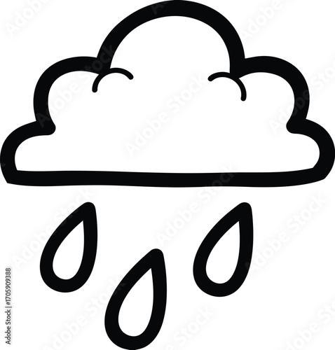 Simple cloud illustration with falling raindrops, symbolizing weather and precipitation.