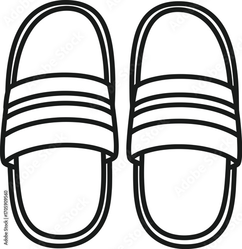 Simple black and white outline of comfortable slip-on sandals for casual wear.