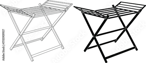 Collapsible laundry drying rack for clothes, a practical household item.