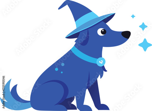 Funny baby cartoon illustration of a cute blue dog, cat, and whale swimming in the ocean with a pet shark