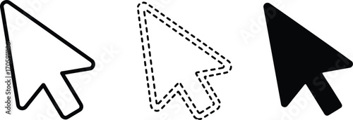 Digital cursor icons in outline and solid black for selection and navigation