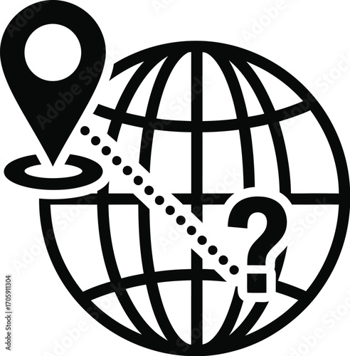 Global navigation uncertainty with a question mark indicating a lost or unknown destination.