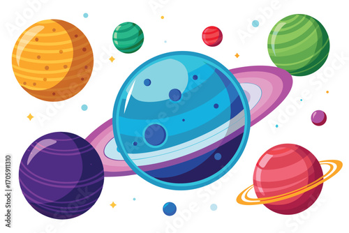 Colorful planets float amidst stars creating a vibrant cosmic for an imaginative backdrop
