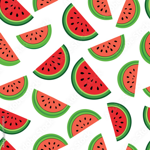 Vector art of seamless pattern of fresh watermelon slices, vibrant and juicy summer fruit transparent background