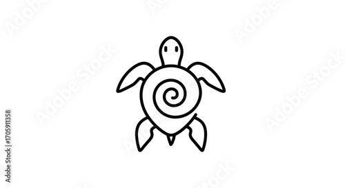 Minimalist Line Art Illustration of a Stylized Sea Turtle with Swirl Pattern.