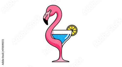 Pink Flamingo Cocktail Glass Design Illustration.