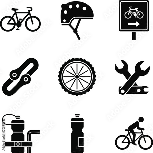 Bicycle and equipment icon set