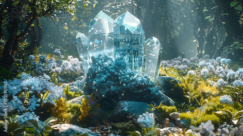 A thriving ecosystem inside a large glass terrarium, showcasing lush greenery, natural balance, and the beauty of contained biodiversity.  
