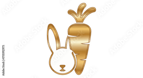 Golden Bunny Rabbit and Carrot Illustration for Easter.