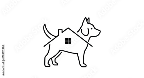 Dog with House Silhouette Pet Home Icon.