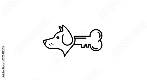 Minimalist Dog Head and Bone Key Design.