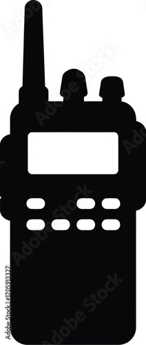 Black silhouette vector illustration of a walkie talkie icon for communication and technology