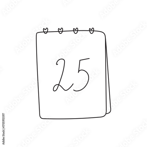 Doodle line art calendar with number 25
