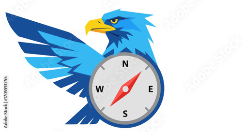 Blue Eagle with Compass: Navigation and Directional Symbolism.